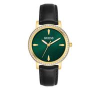 Guess Women's 34mm Watch - Black Leather Strap Green Dial Gold Tone Case