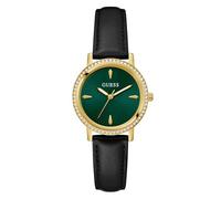 Guess Women's 34mm Watch - Black Leather Strap Green Dial Gold Tone Case