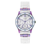 GUESS Women's 38mm Iridescent Case Watch - White Strap, White Dial, Water Resistant Up to 30 Meters