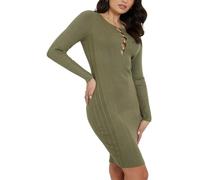 GUESS Womens Alphabet Charm Dress Long Sleeve Lichen Leaf Green L