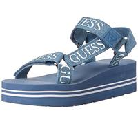 GUESS Women's Avin Wedge Sandal, Blue+White Denim, 3 UK