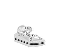 GUESS Women's Avin Wedge Sandal, White/Black Logo 137, 8 UK