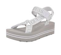 GUESS Women's Avin Wedge Sandal, White/Silver 115, 3.5 UK