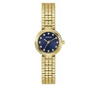 Guess Women's Clara Watch with Cubic Zirconia, Gold Stainless Steel Strap, Mineral Glass, Blue Dial, 3 Bar, Case Diameter: 28 mm, GW0930L4