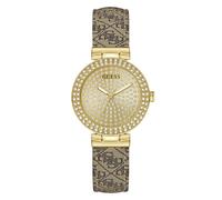 Guess Women's Crystal Champagne Glitz Dial Beige Leather Strap Watch