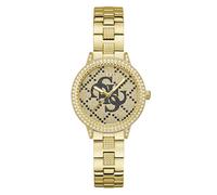Guess Women's Crystal Logo Champagne Glitz Dial Gold Tone Bracelet Watch