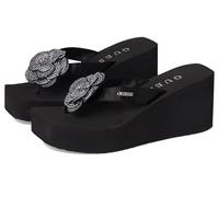 GUESS Women's Damani Wedge Sandal, Black Satin 001, 8