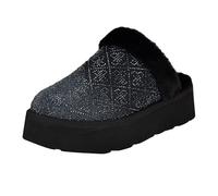 GUESS Women's Danikas Slipper, Black Denim Rhinestone Logo 002, 8
