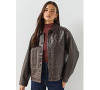 Guess Womens Denise Tokyo Faux Leather Panelled Jacket, Brown, Size S, Women Brown