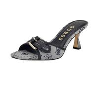 GUESS Women's Dista Heeled Sandal, Dark Blue Logo 401, 8