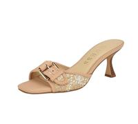 GUESS Women's Dista Heeled Sandal, Light Natural/White Logo 110, 8