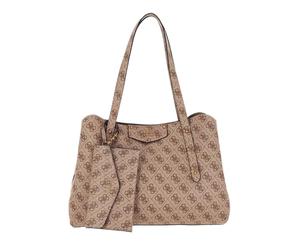 GUESS Women's Eco Brenton Girlfriend Satchel, Latte Logo, One Size