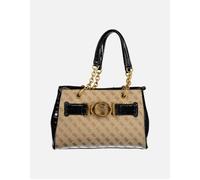 Guess Women's Elegant Black Tote Bag with Chain Handles and Three Compartments.