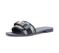 GUESS Women's Elyze Flat Sandal, Dark Blue Logo 401, 7