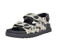 GUESS Women's Fadey Flat Sandal, Ivory/Dark Blue Logo Multi, 4 UK