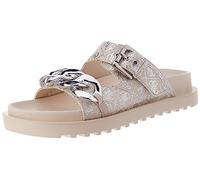 Guess Women's Fatema Sandal, Beige Silver, 5 UK