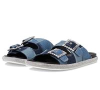 GUESS Women's Funzy Flat Sandal, Medium Blue Denim Patchwork 420, 4.5 UK