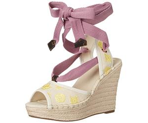 GUESS Women's Halona Wedge Sandal, Beige/Lilac, 4.5 UK
