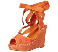 GUESS Women's Halona Wedge Sandal, Orange Evening red in Zigzag Pattern Sunset Chevron, 7 UK
