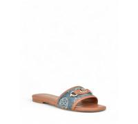 GUESS Women's Hammi Flat Sandal, Blue Denim 420, 4.5 UK