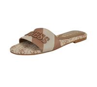 GUESS Women's Harini Flat Sandal, Medium Brown/White Stripe Multi 210, 6