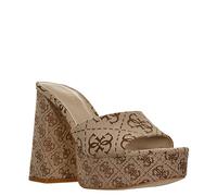 GUESS Women's Jadah Heeled Sandal, Medium Brown Logo, 7 UK