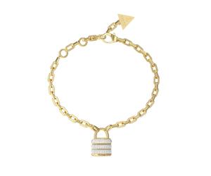 Guess Womens Large Guess My Secret 22mm Pave Padlock Charm - Steel / Crystal