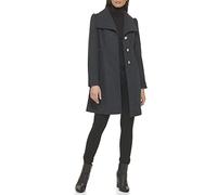 GUESS Women's Long Button Front Belted Wool Walker Transitional Jacket, Charcoal, M