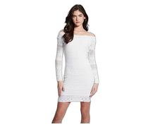 GUESS Women's Long Sleeve Open Back Crochet Amelie Dress, Pure White, L