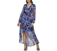 GUESS Women's Longsleeve Scarf Print Chiffon Maxi Dress, Ink Multi, 18