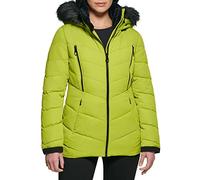 GUESS Women's Midweight Puffer Jacket, Hooded Lime, XL
