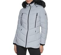 GUESS Women's Midweight Puffer Jacket, Hooded Sterling, L