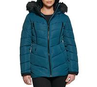 GUESS Women's Midweight Puffer Jacket, Hooded Teal, S