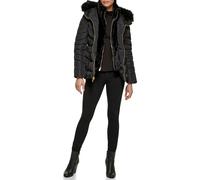 GUESS Women's Midweight Puffer Jacket Transitional, Fur Lined Black, S