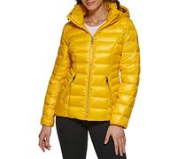 GUESS Women's Midweight Puffer Jacket Transitional, Quilted Neon Yellow 2, XL