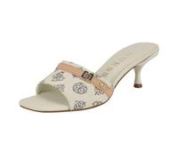 GUESS Women's Peomit Heeled Sandal, White/Beige Rainbow Logo 140, 6