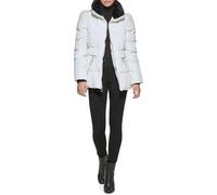 GUESS Women's Puffer Faux Fur Collar Quilted Coat Transitional Jacket, White, M