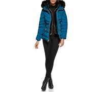 GUESS Women's Puffer Hooded Cold Weather Coat, Blue, L