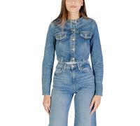 Guess Womens Round Neck Button Fastening Long Sleeve Jacket with Front Pockets - Light Blue Cotton - Size Small