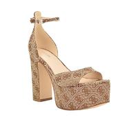 GUESS Women's Selima Heeled Sandal, Brown Logo 210, 8.5 UK