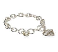GUESS Women's Silvertone Chain Toggle Dangle Heart Charm Bracelet