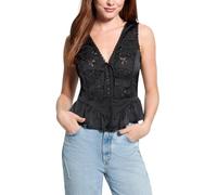 Guess Womens Sleeveless Gia Tie Front Top, Jet Black, XS