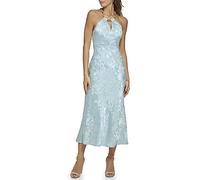 GUESS Women's Sleeveless Halter Bodice Satin Midi Dress Cocktail, Light Aqua, 16