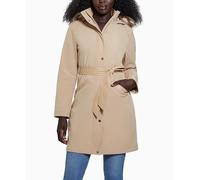 GUESS Women's Softshell Hoodie Belt Parka, Herb Tan Multi, M