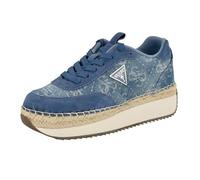 GUESS Women's Stefen Sneaker, Medium Blue Denim Logo 421, 5.5 UK
