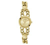 Guess Women's Stone Set Flower Stud Detail Gold Tone Chain Bracelet Watch