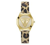 Guess Women's Stone Set Gold Dial Leopard Print Strap Watch