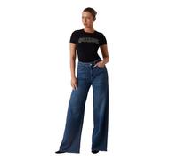 GUESS Women's T-Shirt, Black, Logo with Rhinestones, EST. 1981, Black/White, M