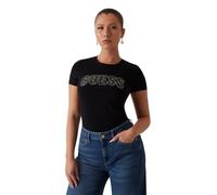 GUESS Women's T-Shirt, Black, Logo with Rhinestones, EST. 1981, Black/White, M