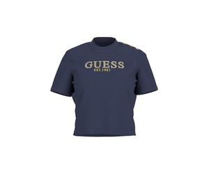 GUESS Women's T-Shirt, Black, Logo with Rhinestones, EST. 1981, Black/White, M